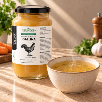 caldo de huesos de gallina de corral